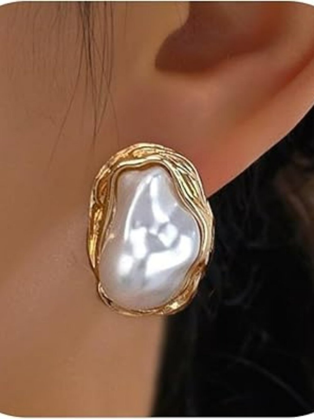 NEW Chunky Baroque Pearl Statement Earrings Gold Statement Trendy Jewelry